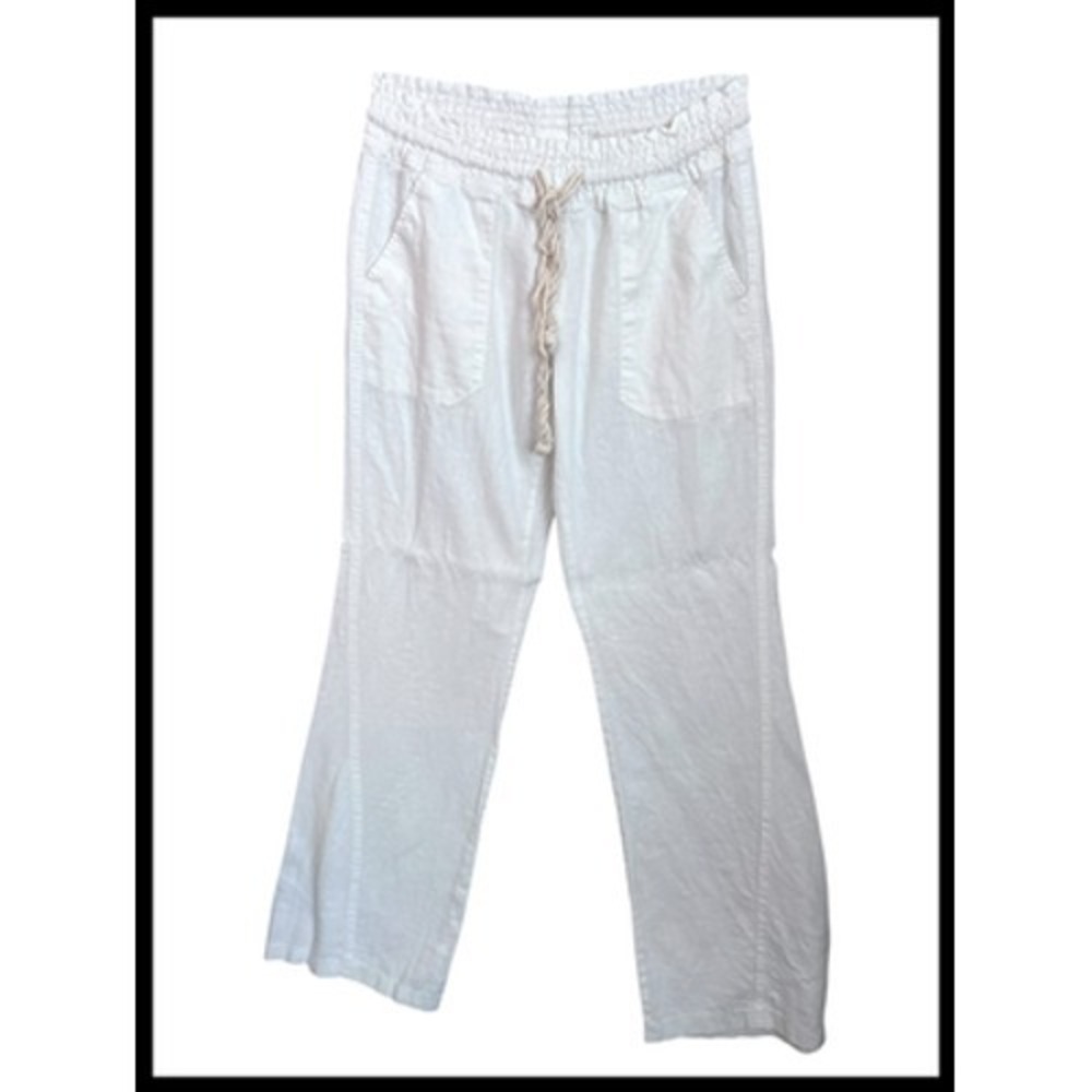 Roxy White Linen Drawstring Pants Size Small/Petite Beachy Coastal Summer Vibes